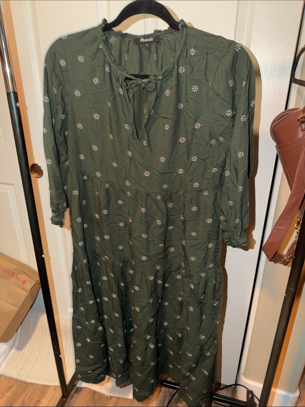 E6 Women’s Olive Green Tiered Floral Midi Dress